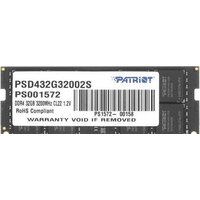 Оперативная память Patriot Signature Line 32GB DDR4 SODIMM PSD432G32002S Оперативная память Patriot Signature Line 32GB DDR4 SODIMM PSD432G32002S