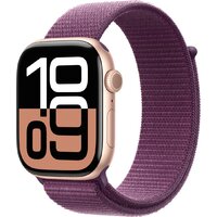 Умные часы Apple Watch Series 10 46 мм (алюминиевый корпус, розовое золото/сливовый, нейлоновый ремешок) - фото1